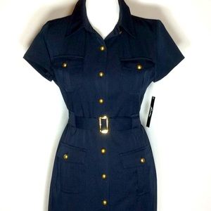 Navy Belted Dress w/Pockets
